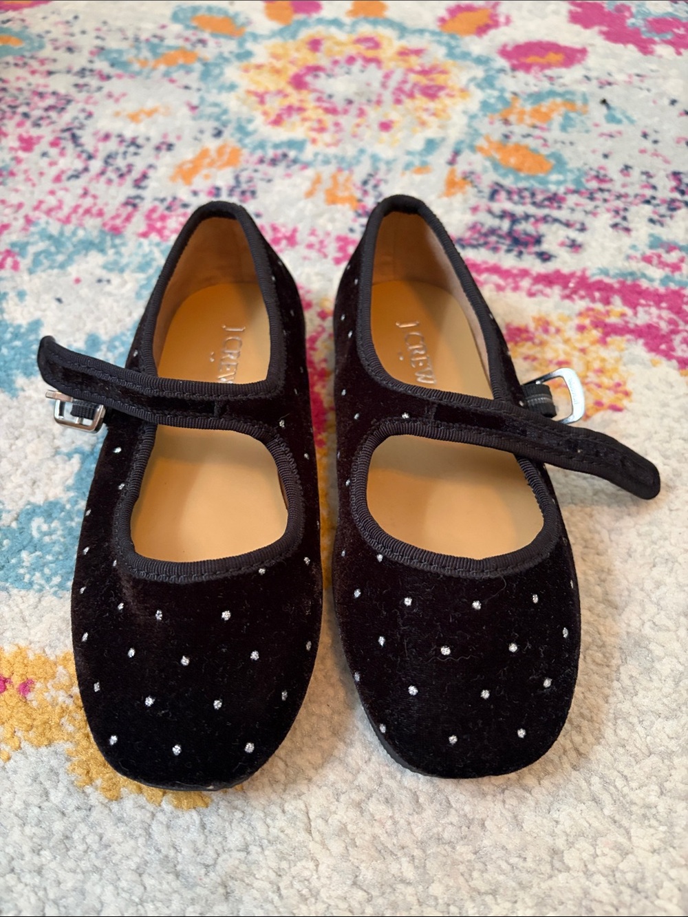 J. Crew Black Velvet Mary Jane Shoes with Sparkle Studs